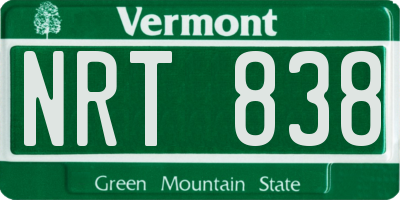 VT license plate NRT838