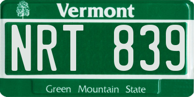 VT license plate NRT839