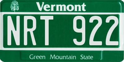 VT license plate NRT922