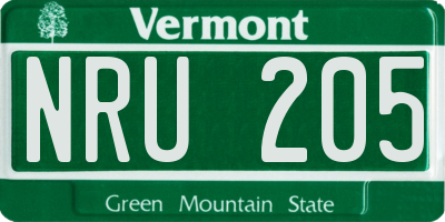 VT license plate NRU205