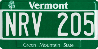 VT license plate NRV205