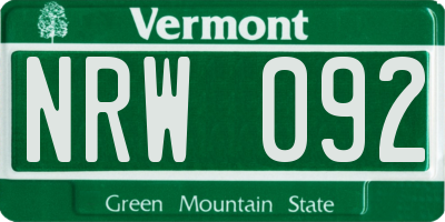 VT license plate NRW092