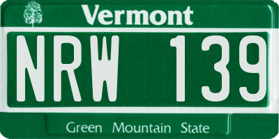 VT license plate NRW139