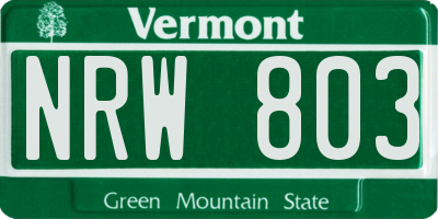 VT license plate NRW803