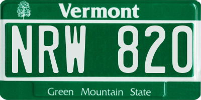 VT license plate NRW820