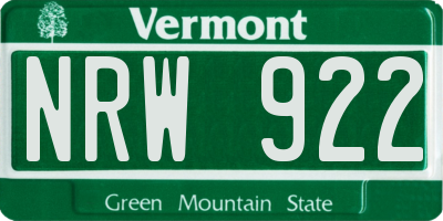 VT license plate NRW922