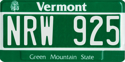 VT license plate NRW925
