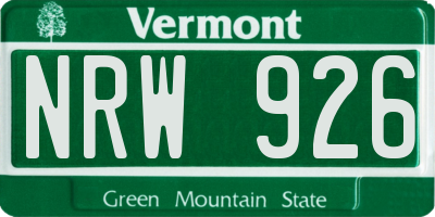 VT license plate NRW926