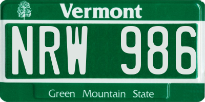 VT license plate NRW986