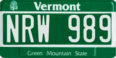 VT license plate NRW989