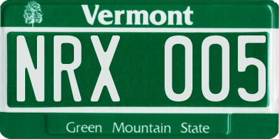 VT license plate NRX005
