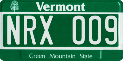 VT license plate NRX009