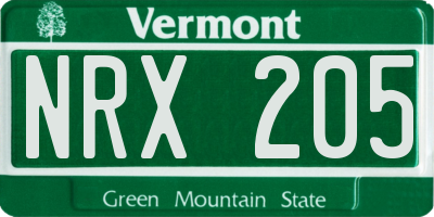 VT license plate NRX205
