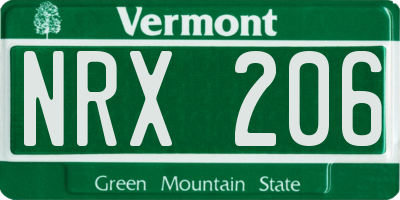 VT license plate NRX206