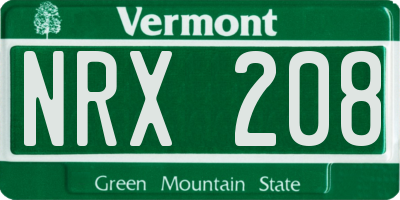 VT license plate NRX208