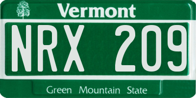 VT license plate NRX209