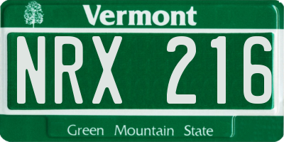VT license plate NRX216