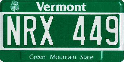 VT license plate NRX449
