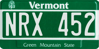 VT license plate NRX452