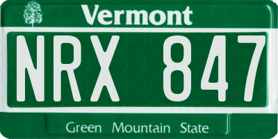 VT license plate NRX847