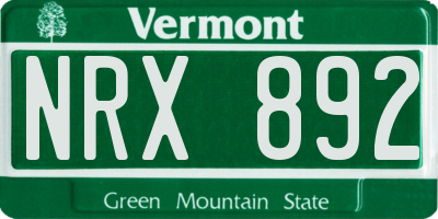 VT license plate NRX892