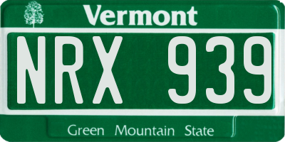 VT license plate NRX939
