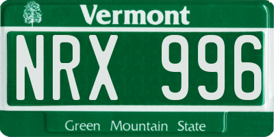 VT license plate NRX996