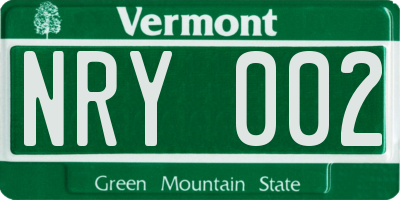 VT license plate NRY002