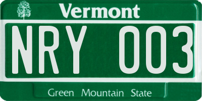 VT license plate NRY003