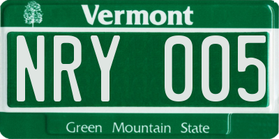VT license plate NRY005