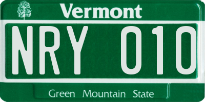 VT license plate NRY010