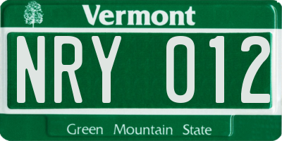 VT license plate NRY012