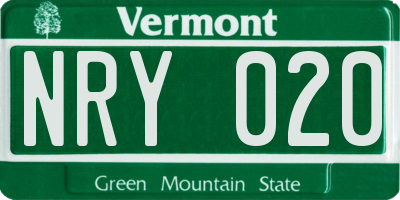 VT license plate NRY020
