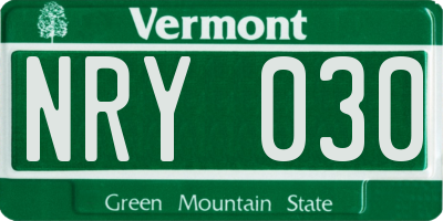 VT license plate NRY030