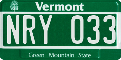 VT license plate NRY033