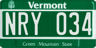 VT license plate NRY034