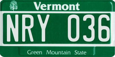 VT license plate NRY036