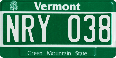 VT license plate NRY038