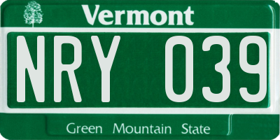 VT license plate NRY039