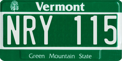 VT license plate NRY115