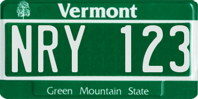 VT license plate NRY123