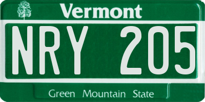 VT license plate NRY205