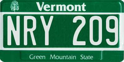 VT license plate NRY209