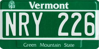 VT license plate NRY226