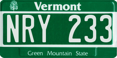 VT license plate NRY233