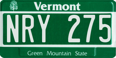 VT license plate NRY275