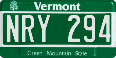VT license plate NRY294