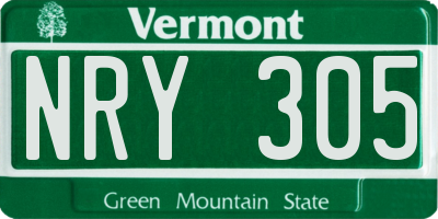 VT license plate NRY305