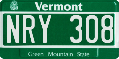 VT license plate NRY308