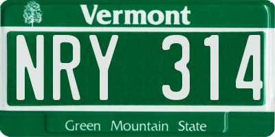 VT license plate NRY314